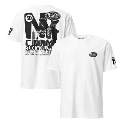 New York City Worldwide - Front, Back & Arm Print in Black & White - Women's Relaxed Fit