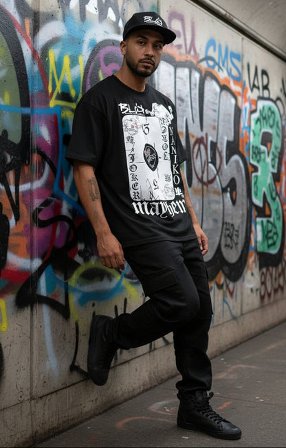 Poker Face - Front Print - in White - Men's Loose Fit Graphic T-Shirt