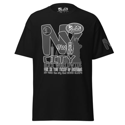 New York City Worldwide - Front, Back & Arm Print in Black & White - Men's Loose Fit