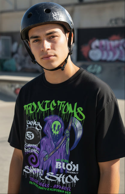 Toxic Toms Skate Shop - Front Print - Loose Fit Graphic T-Shirt