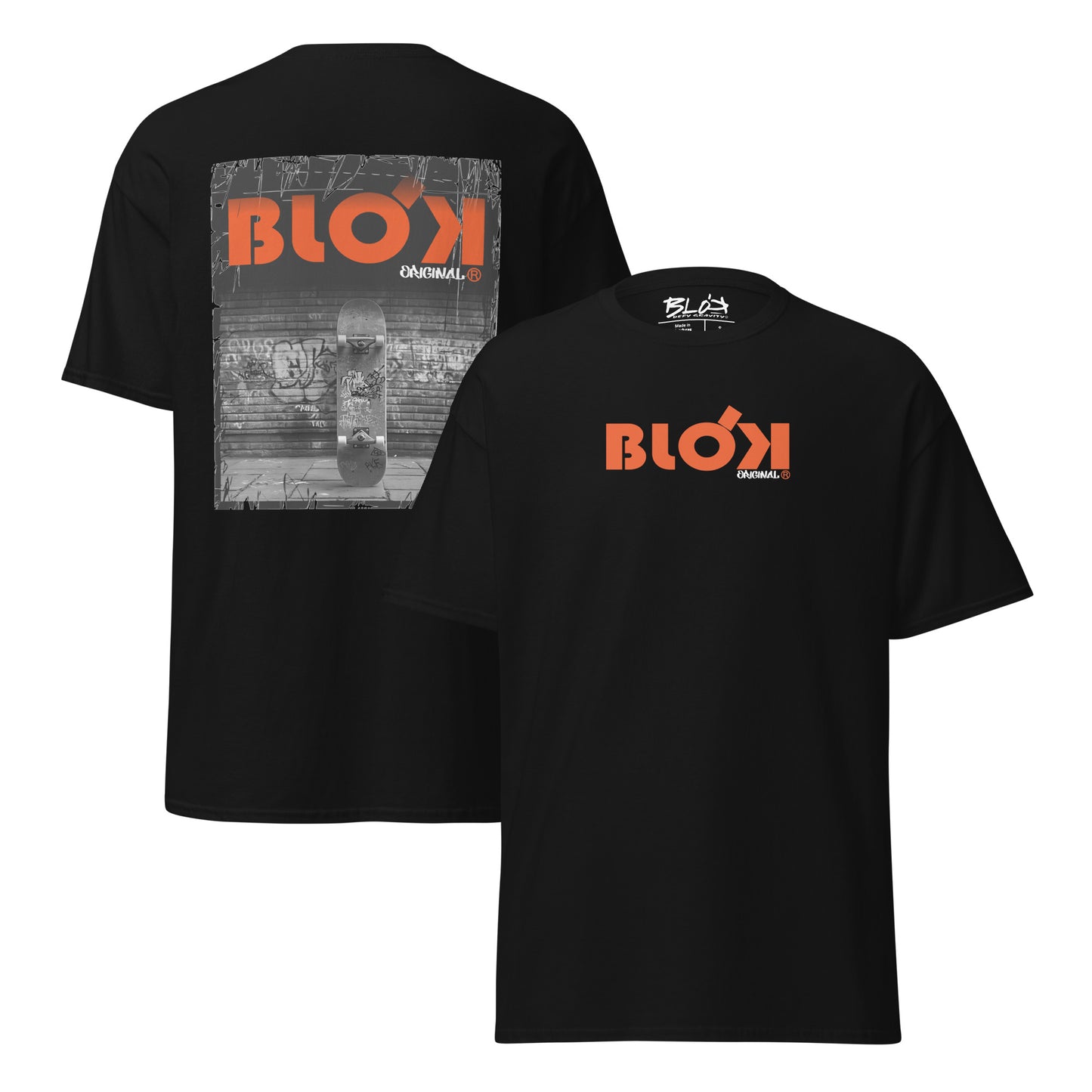 Blok Skateboard - Front & Back Print - with Orange Logo - Men's Loose Fit
