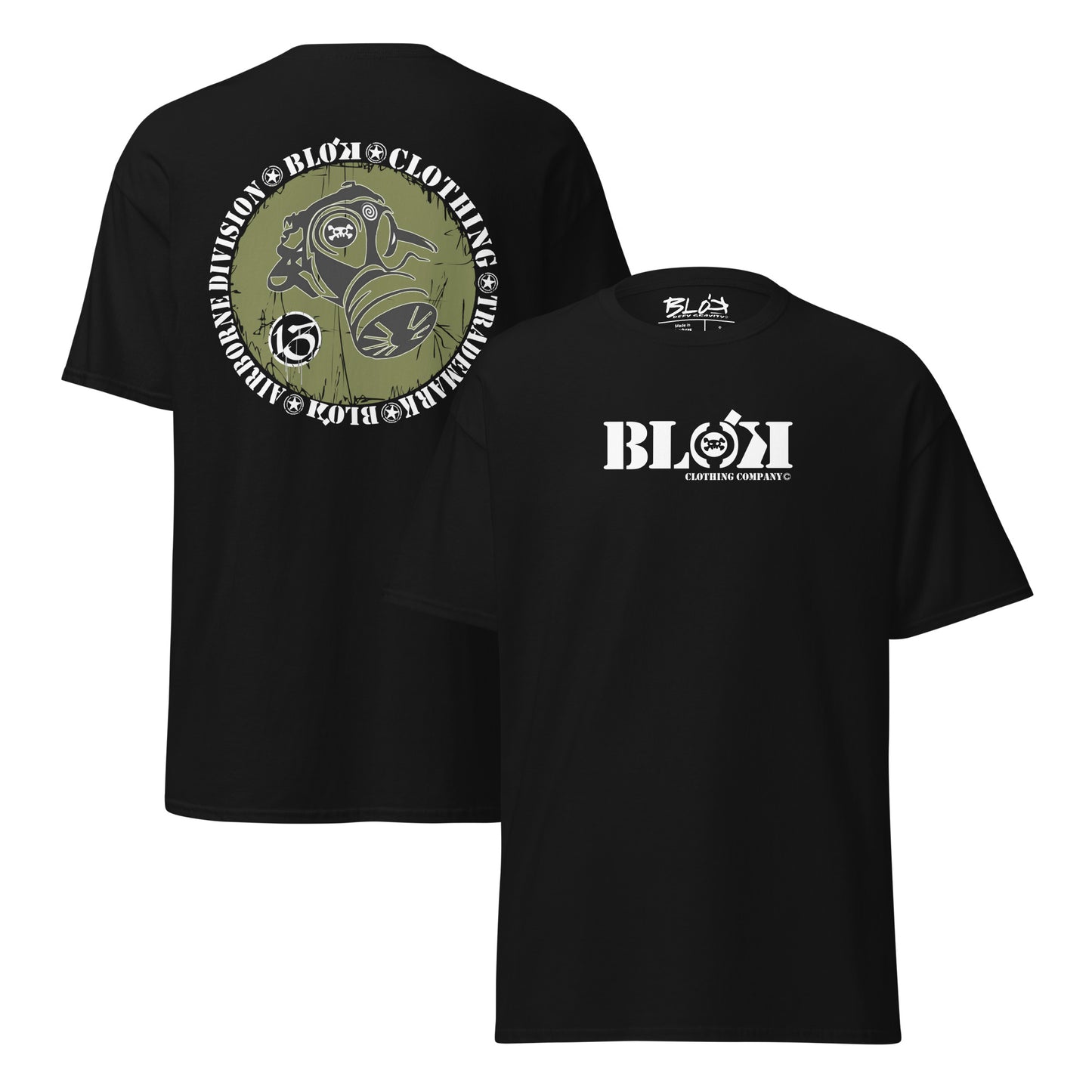 Gas Mask - Front & Back Print - in White & Green - Men's Loose Fit Graphic T-Shirt