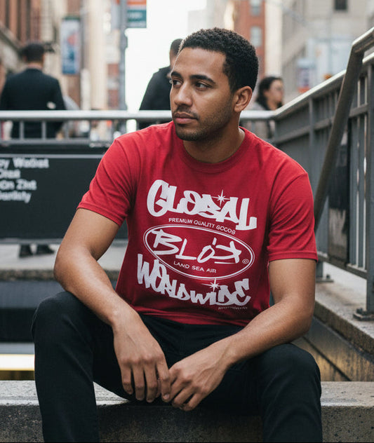 Blok Global - Front Print - with White Logo - Men's Loose Fit Graphic T-Shirt