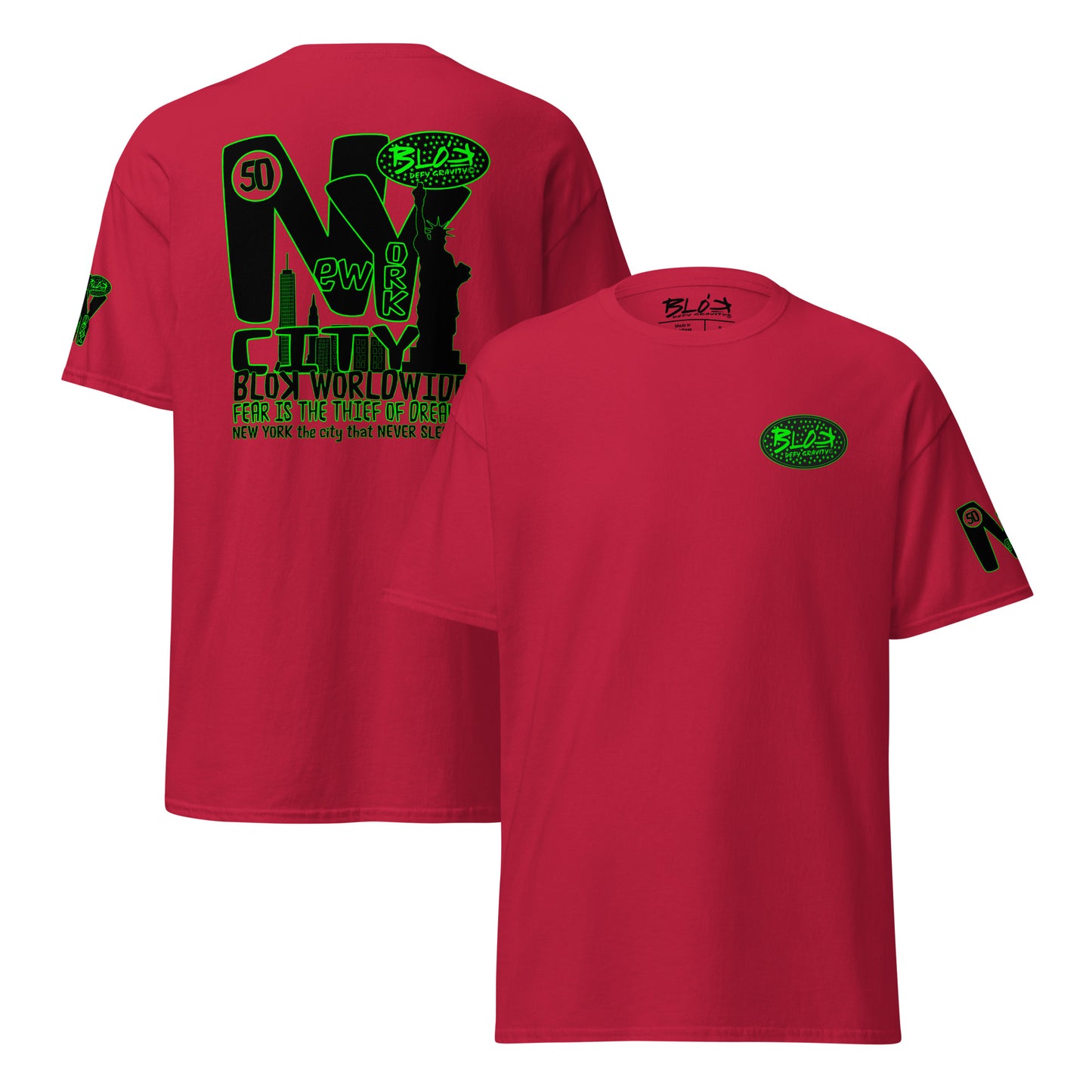 New York City Worldwide - Front, Back & Arm Print in Green - Men's Loose Fit