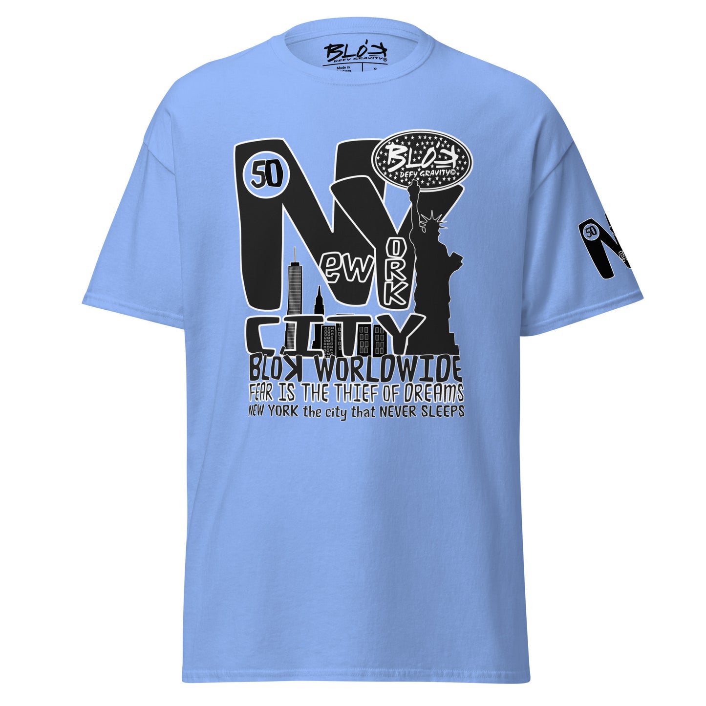 New York City Worldwide - Front, Back & Arm Print in Black & White - Men's Loose Fit