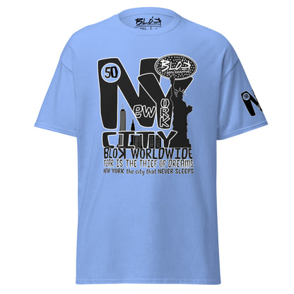 New York City Worldwide - Front, Back & Arm Print in Black & White - Men's Loose Fit