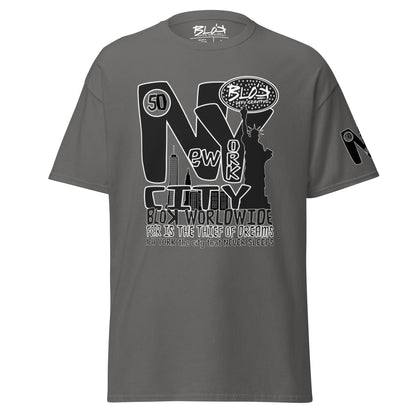 New York City Worldwide - Front, Back & Arm Print in Black & White - Men's Loose Fit
