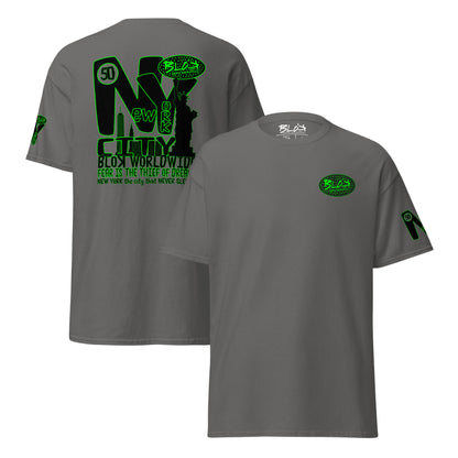 New York City Worldwide - Front, Back & Arm Print in Green - Men's Loose Fit