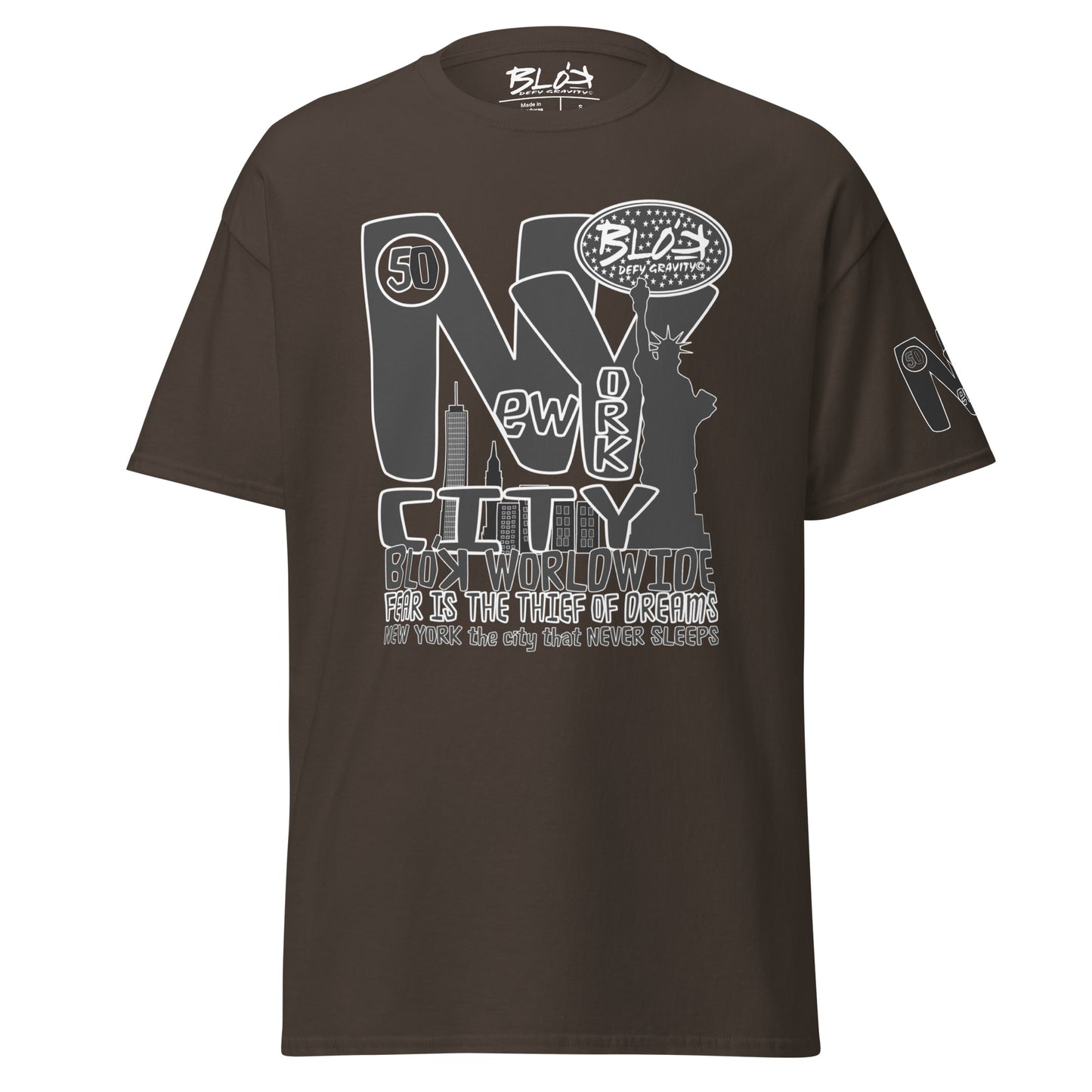 New York City Worldwide - Front, Back & Arm Print in Black & White - Men's Loose Fit