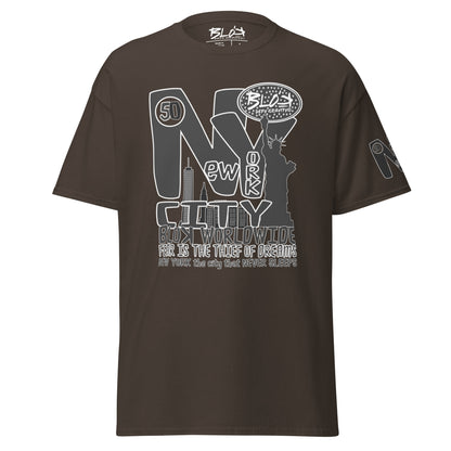 New York City Worldwide - Front, Back & Arm Print in Black & White - Men's Loose Fit