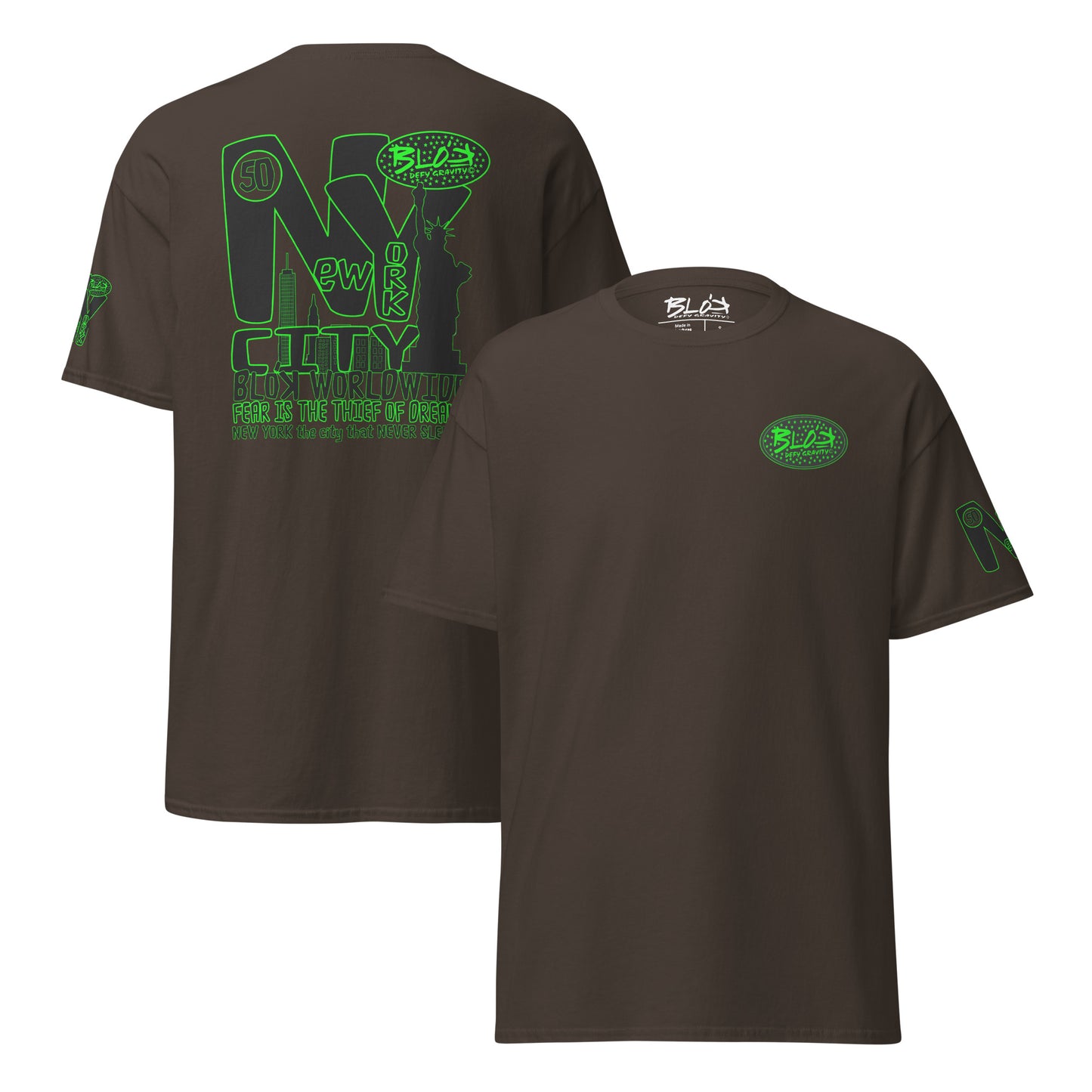 New York City Worldwide - Front, Back & Arm Print in Green - Men's Loose Fit