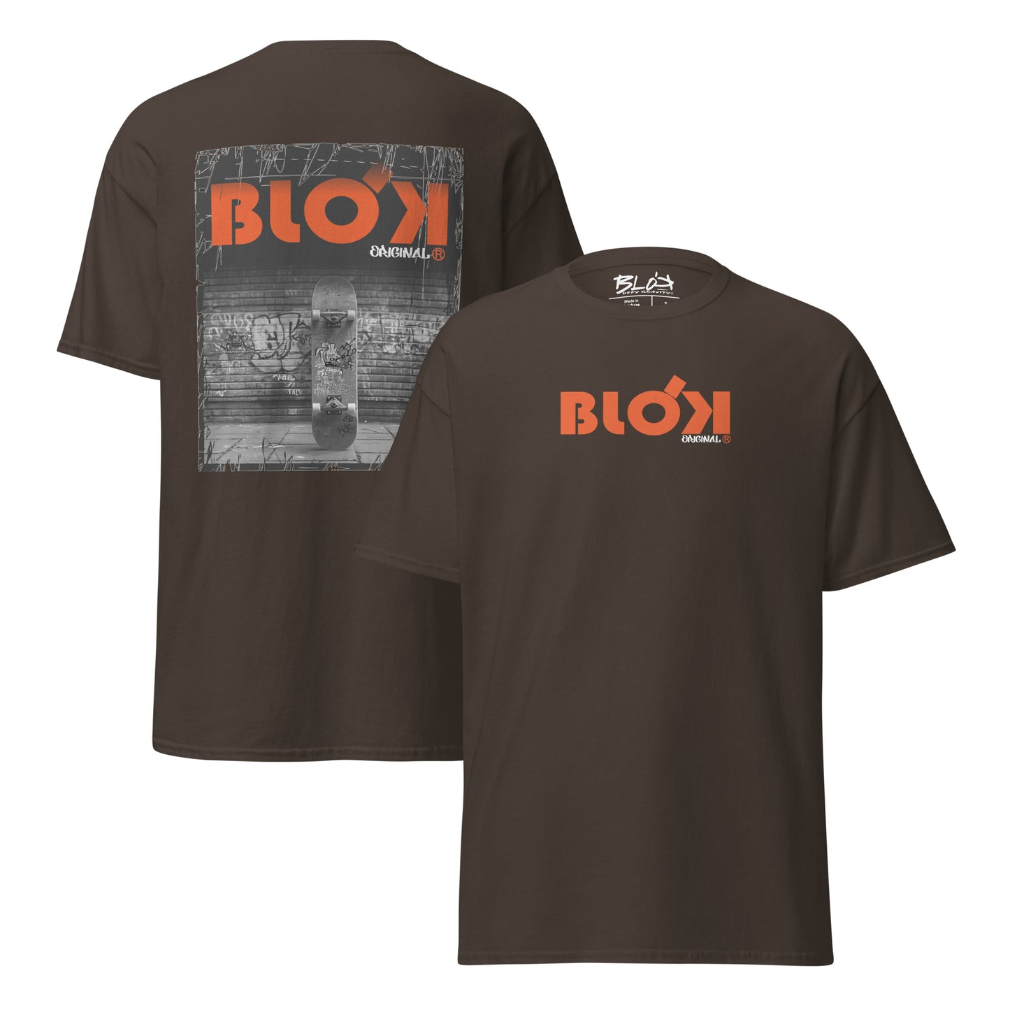 Blok Skateboard - Front & Back Print - with Orange Logo - Men's Loose Fit