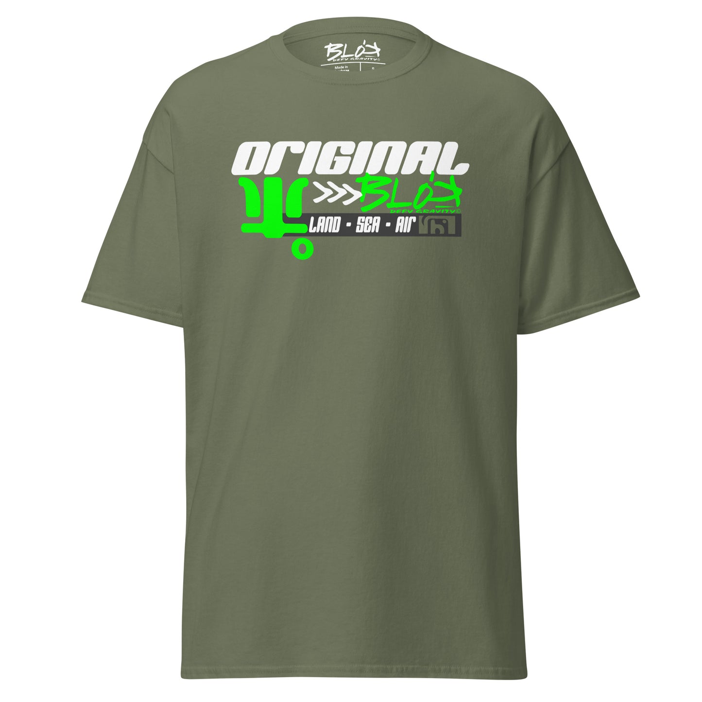 Land Sea Air - Front & Back Print with Green & White Logo - Men's Loose Fit