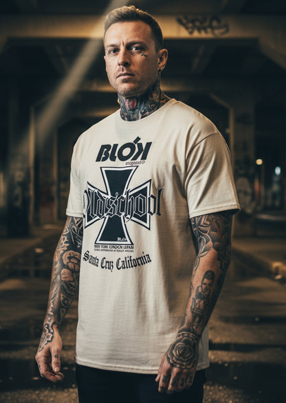 Old School Iron Cross - Front Print in Black - Men's Loose Fit Graphic T-Shirt