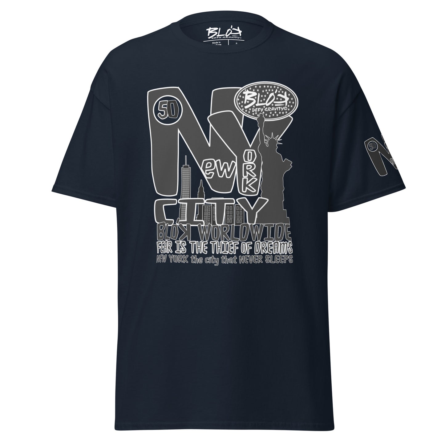 New York City Worldwide - Front, Back & Arm Print in Black & White - Men's Loose Fit