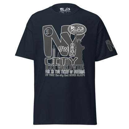 New York City Worldwide - Front, Back & Arm Print in Black & White - Men's Loose Fit