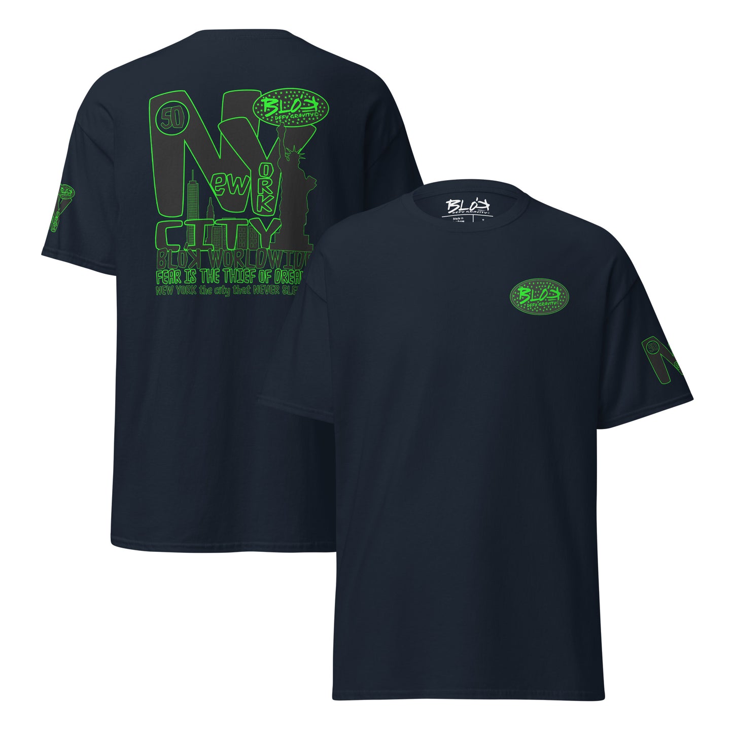 New York City Worldwide - Front, Back & Arm Print in Green - Men's Loose Fit