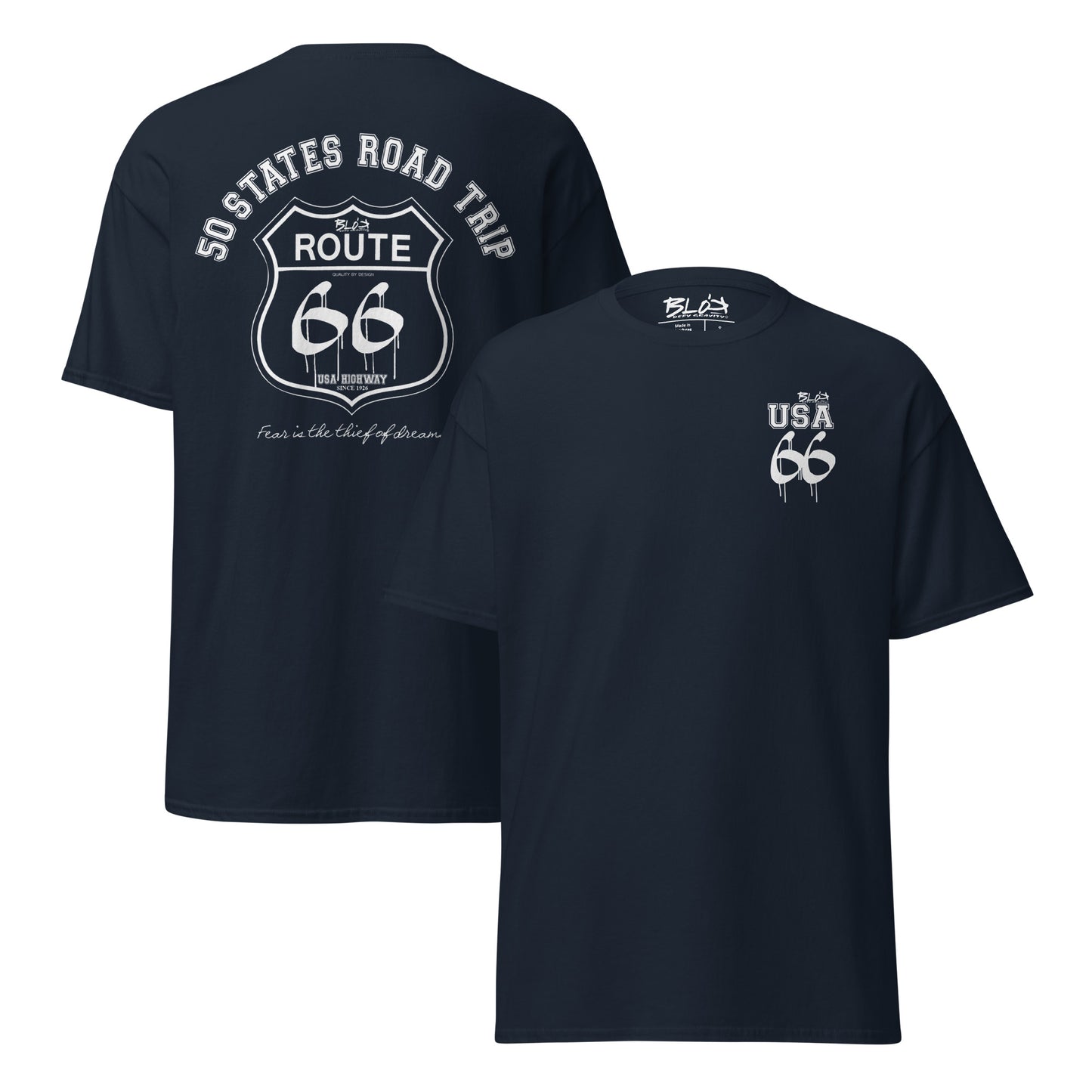 Route 66 Road Trip - Front & Back Print in White - Men's Loose Fit