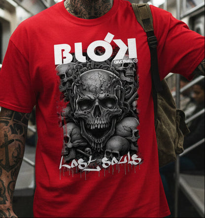 Lost Souls - Front Print - in White & Grey - Men's Loose Fit Graphic T-Shirt