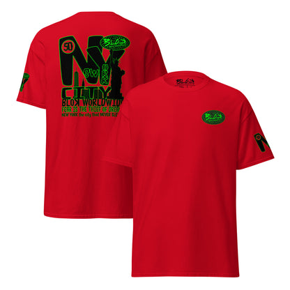 New York City Worldwide - Front, Back & Arm Print in Green - Men's Loose Fit