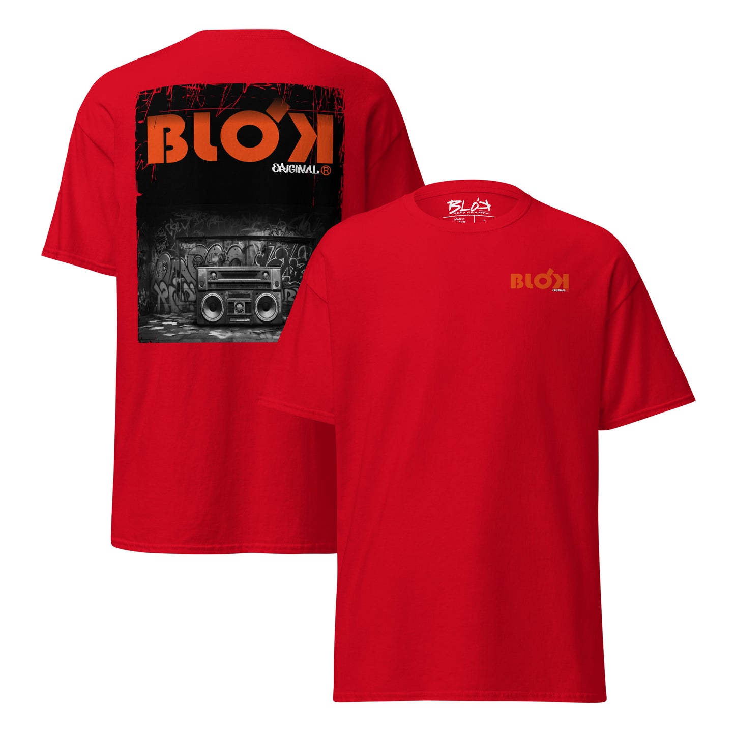 Boom Box - Front & Back Print in Orange - Men's Loose Fit