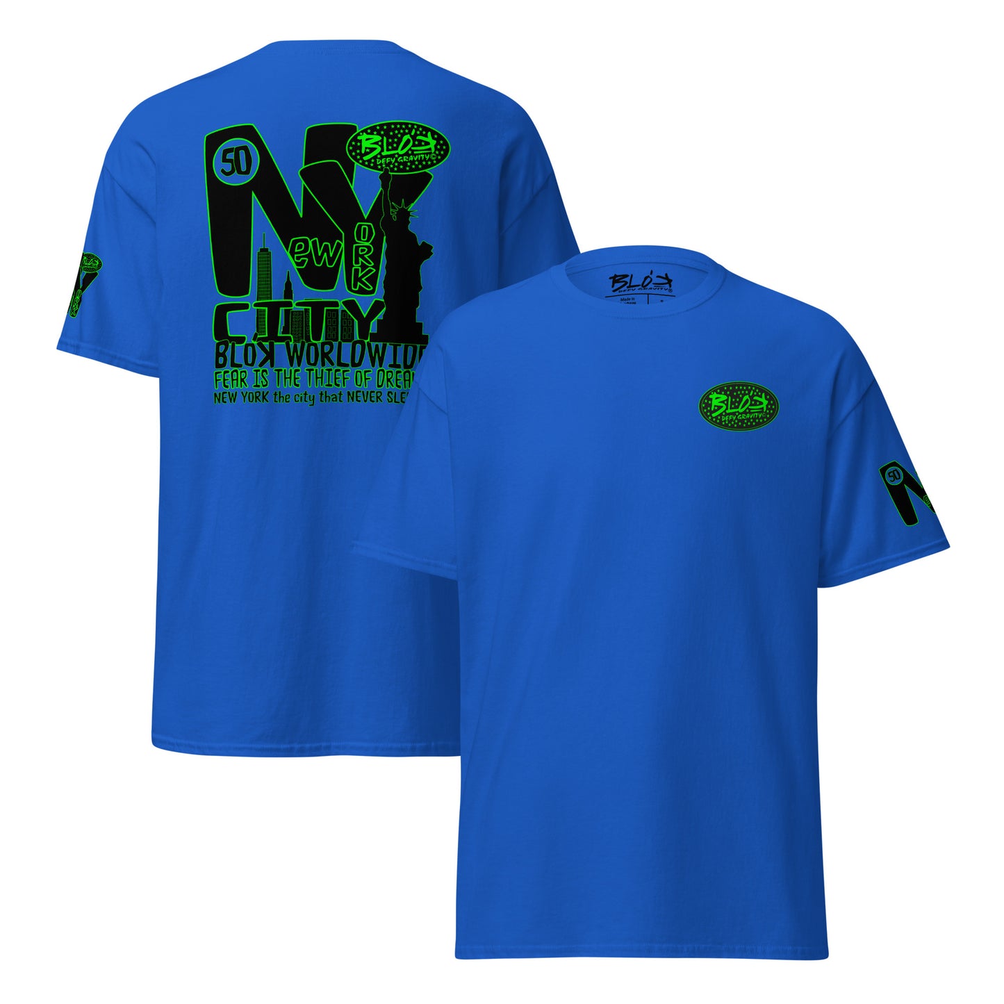 New York City Worldwide - Front, Back & Arm Print in Green - Men's Loose Fit