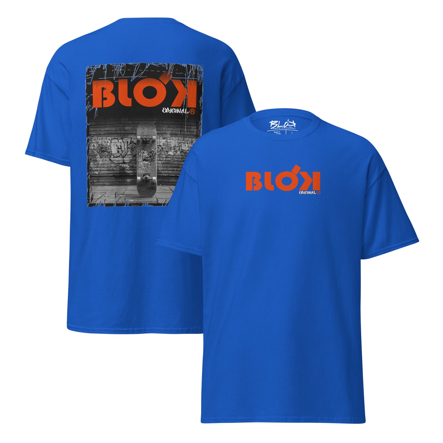 Blok Skateboard - Front & Back Print - with Orange Logo - Men's Loose Fit