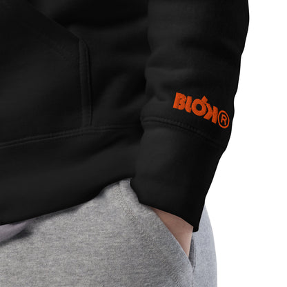 BLOK R - Front & Arm Embroidered Logo in Orange - Men's Graphic Hoodie