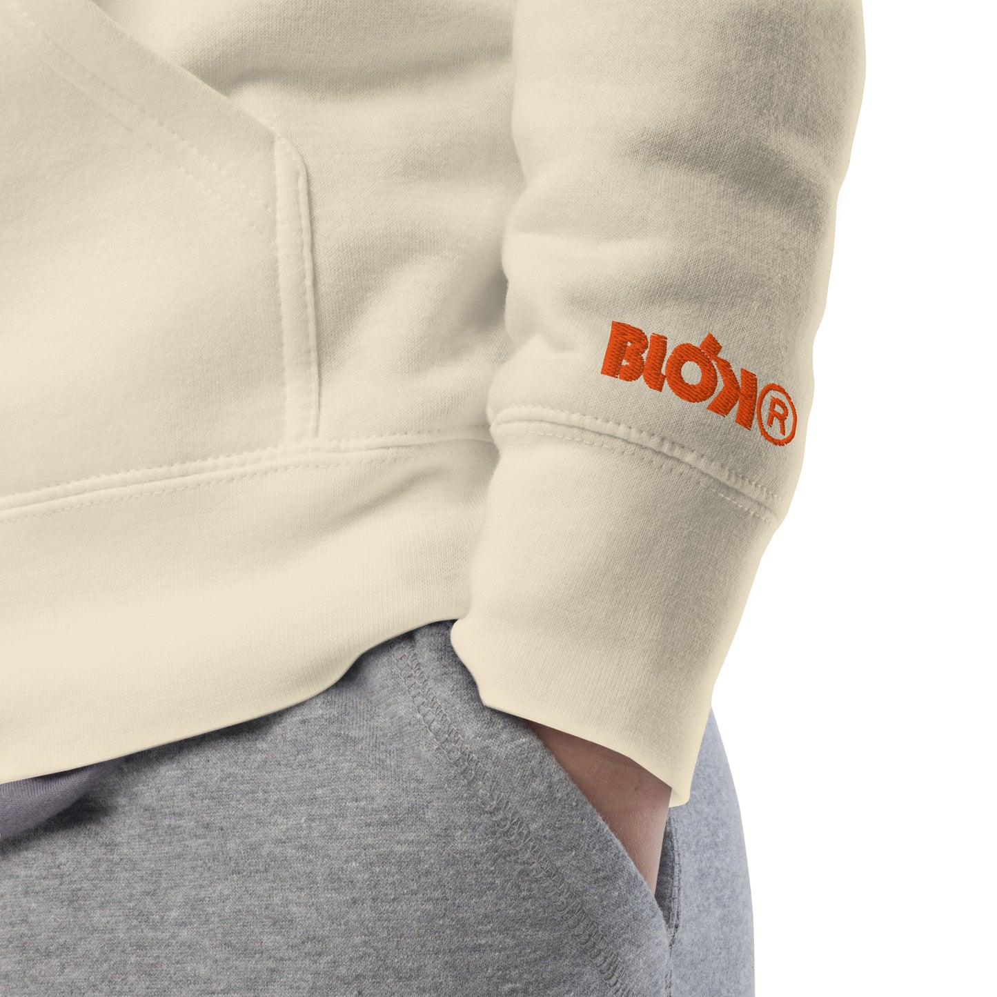 BLOK R - Front & Arm Embroidered Logo in Orange - Men's Graphic Hoodie