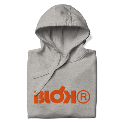 BLOK R - Front & Arm Embroidered Logo in Orange - Men's Graphic Hoodie
