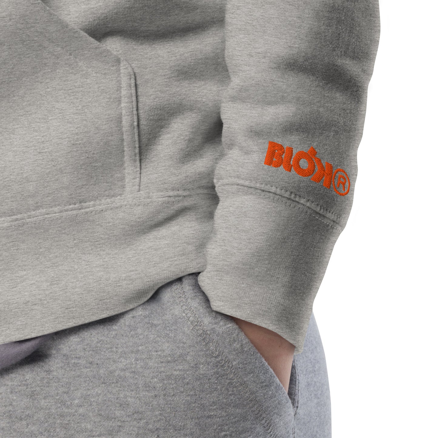 BLOK R - Front & Arm Embroidered Logo in Orange - Men's Graphic Hoodie
