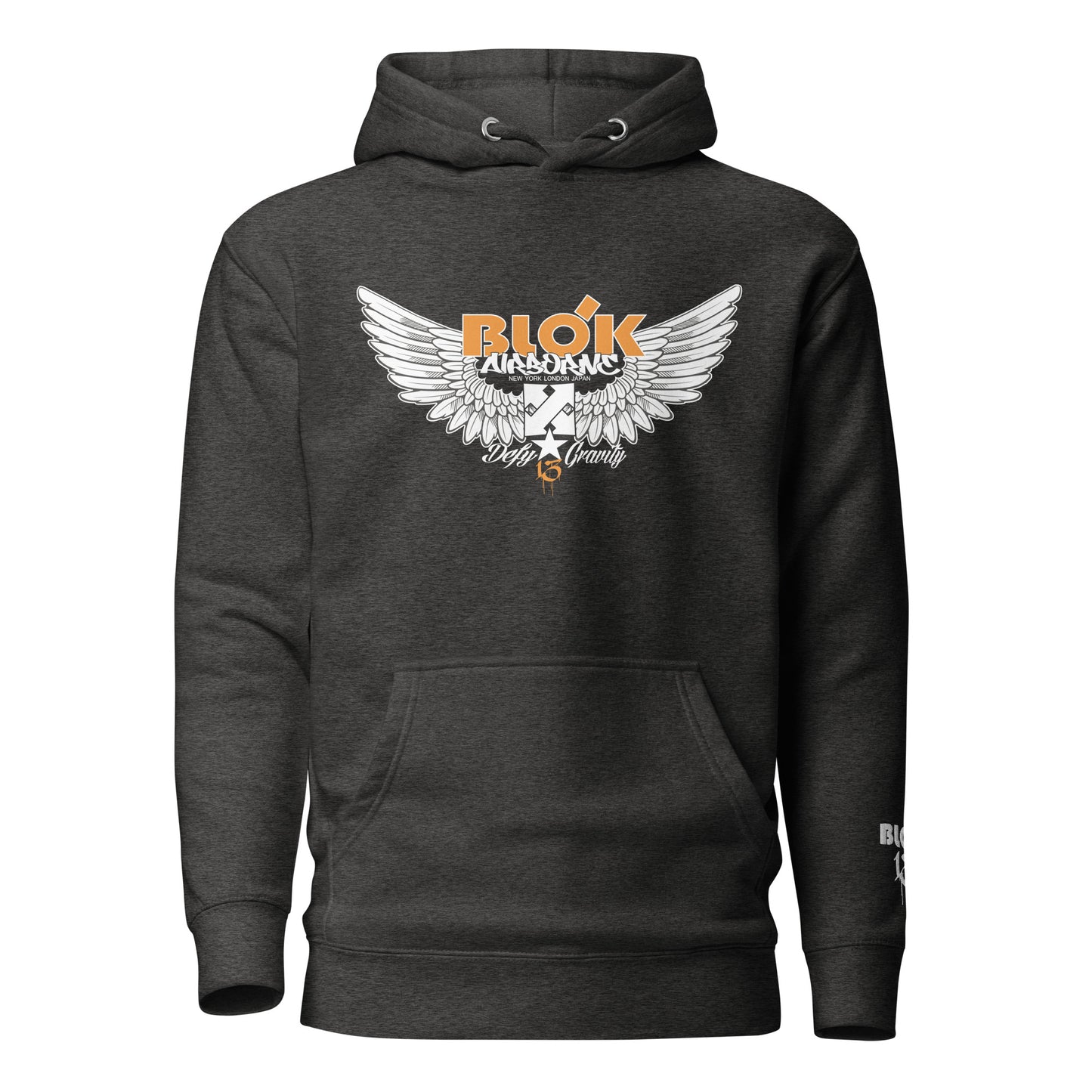 Airborne Wings - Front Print in Orange & Embroidered Arm Logo - Men's Graphic Hoodie