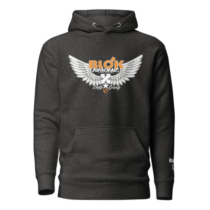 Airborne Wings - Front Print in Orange & Embroidered Arm Logo - Men's Graphic Hoodie
