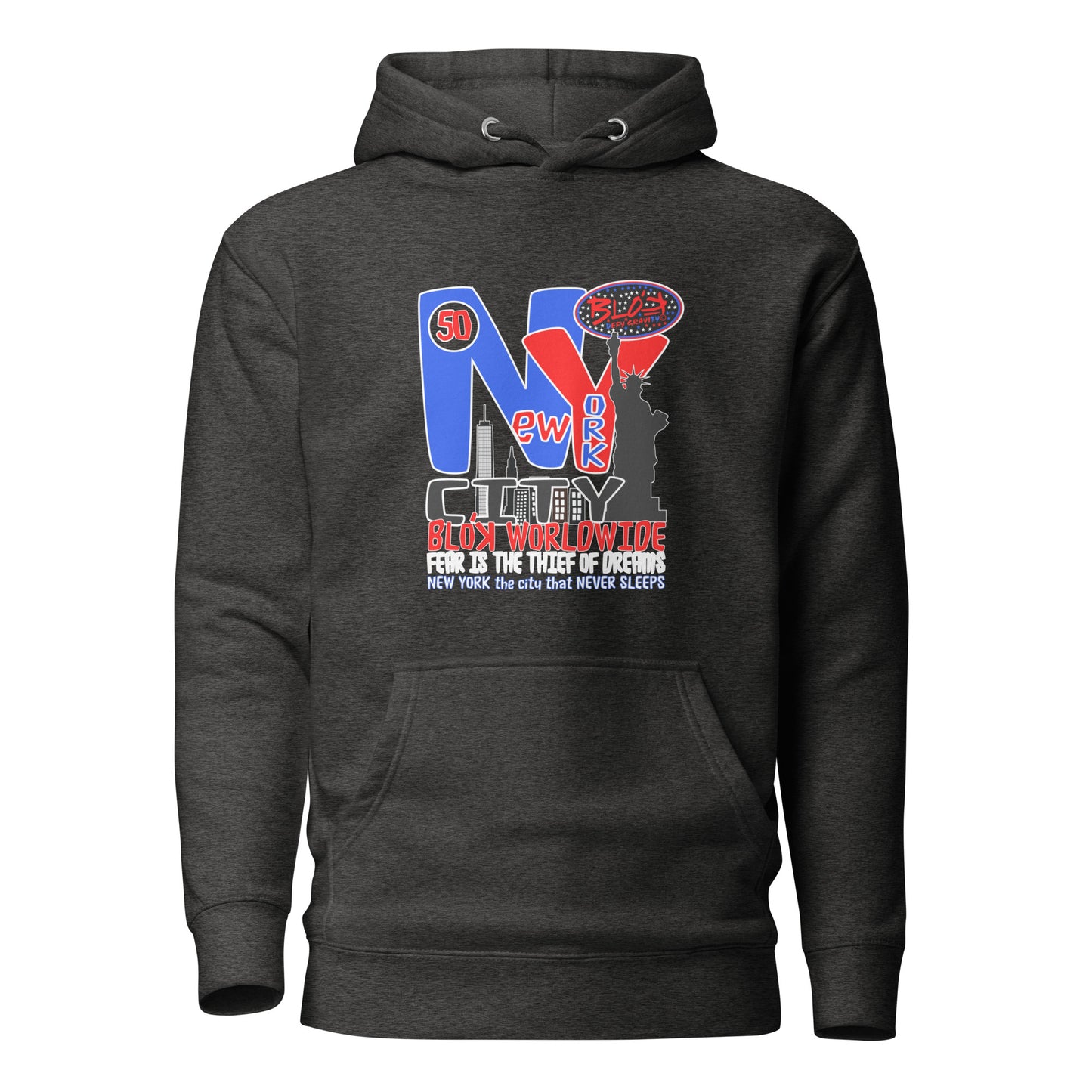 New York City Worldwide - Front Print in Blue & Red - Men's Graphic Hoodie