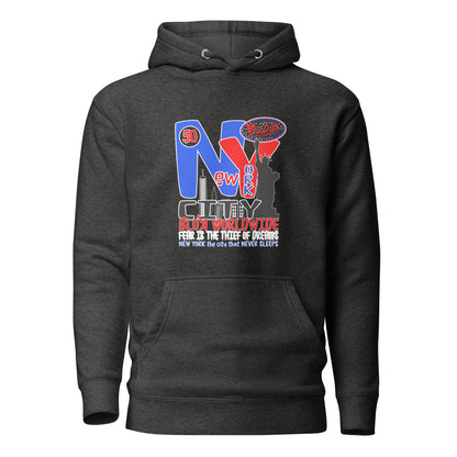 New York City Worldwide - Front Print in Blue & Red - Men's Graphic Hoodie