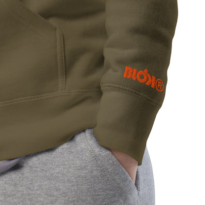 BLOK R - Front & Arm Embroidered Logo in Orange - Men's Graphic Hoodie