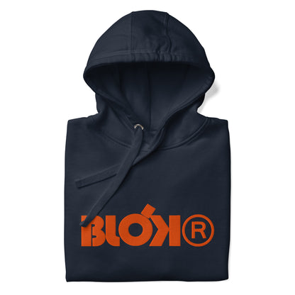 BLOK R - Front & Arm Embroidered Logo in Orange - Men's Graphic Hoodie