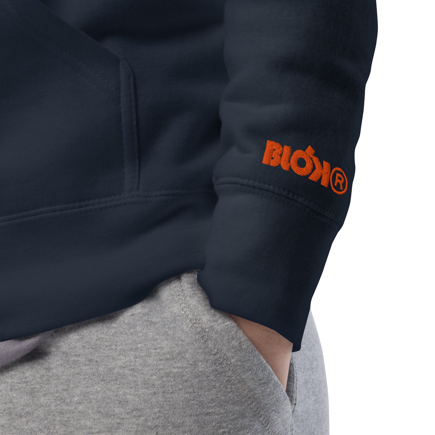 BLOK R - Front & Arm Embroidered Logo in Orange - Men's Graphic Hoodie