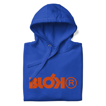 BLOK R - Front & Arm Embroidered Logo in Orange - Men's Graphic Hoodie