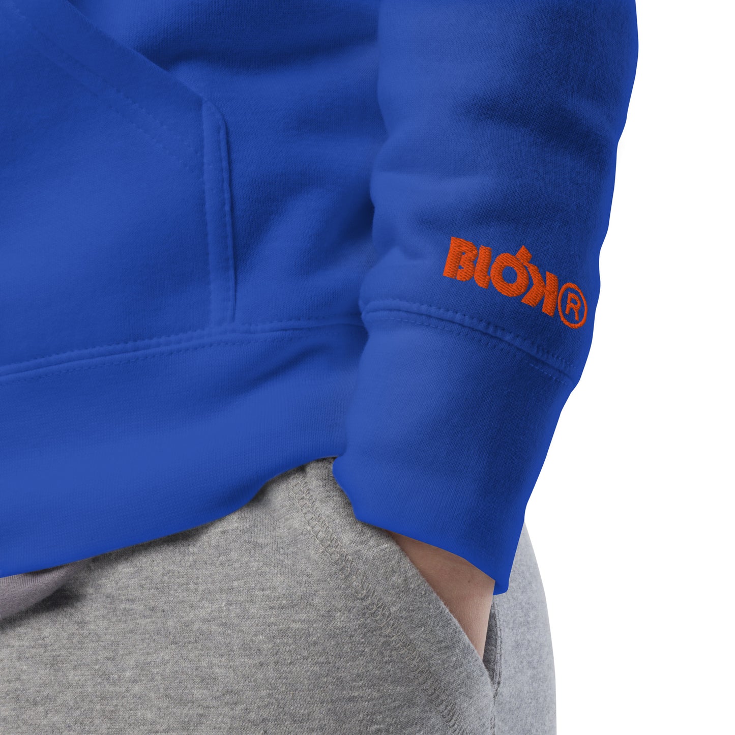 BLOK R - Front & Arm Embroidered Logo in Orange - Men's Graphic Hoodie