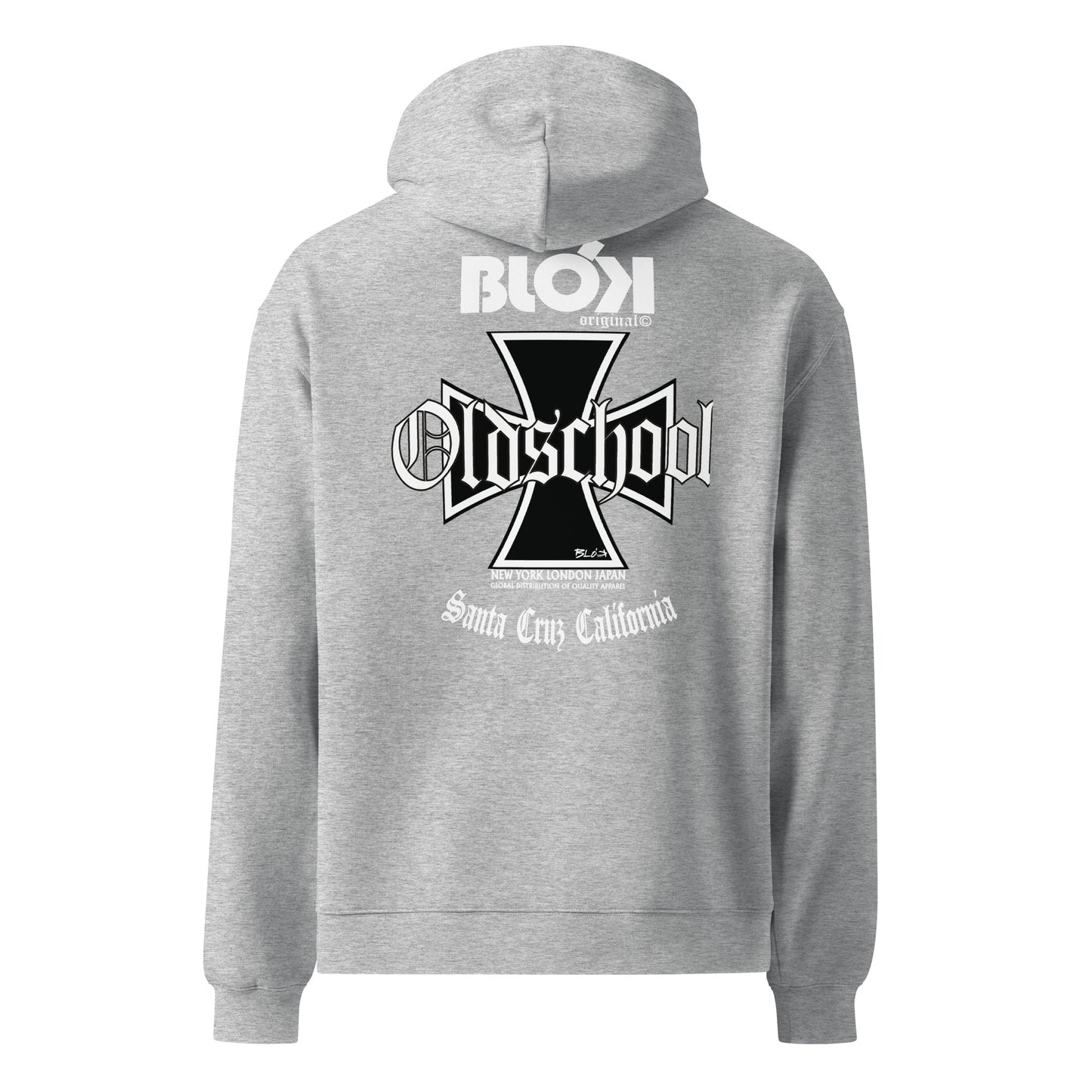 Old School Iron Cross  - Heavyweight Oversized Men's Hoodie- White Front & Back Graphic Print
