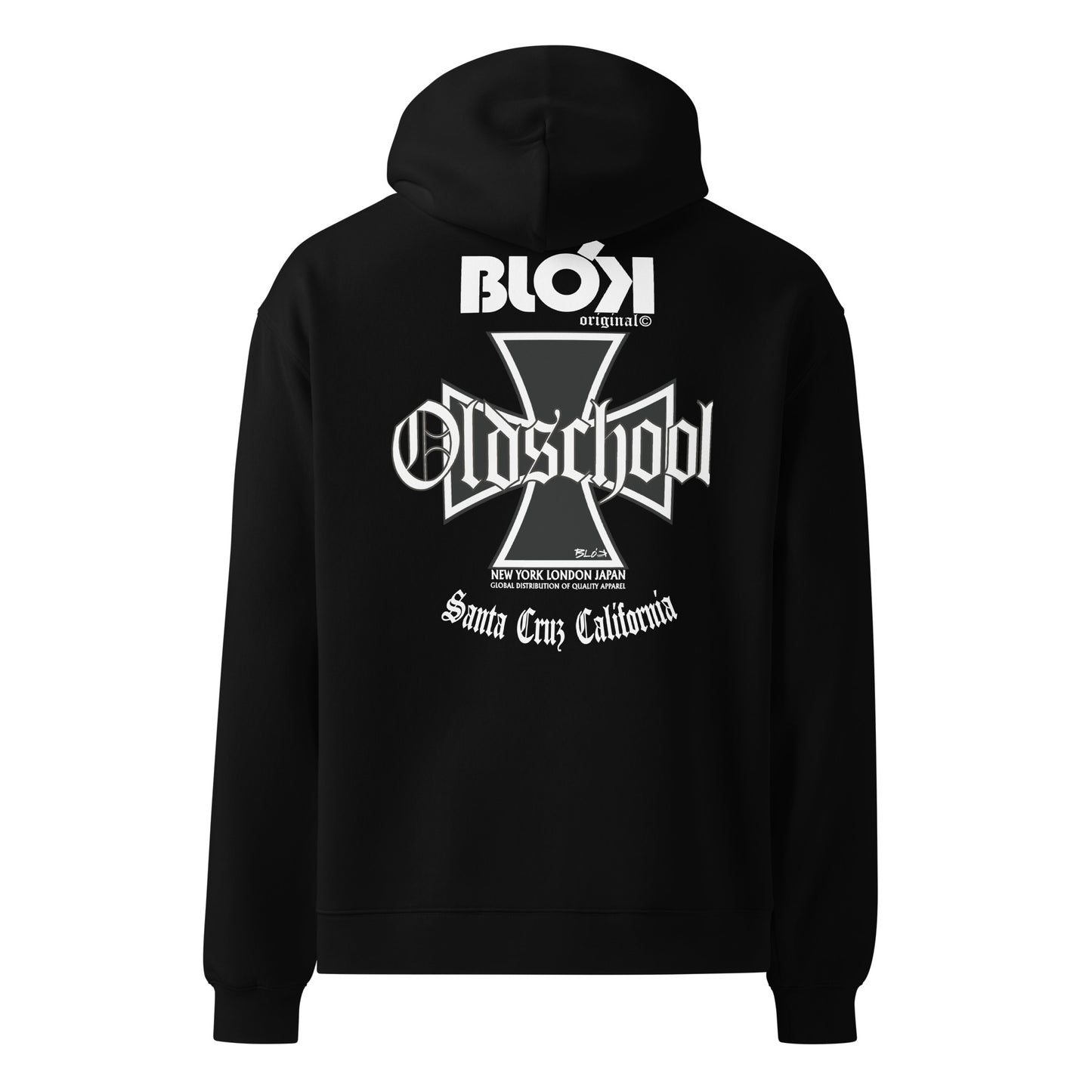 Old School Iron Cross  - Heavyweight Oversized Men's Hoodie- White Front & Back Graphic Print