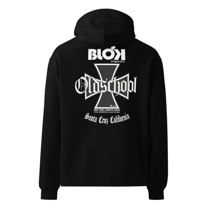 Old School Iron Cross  - Heavyweight Oversized Men's Hoodie- White Front & Back Graphic Print