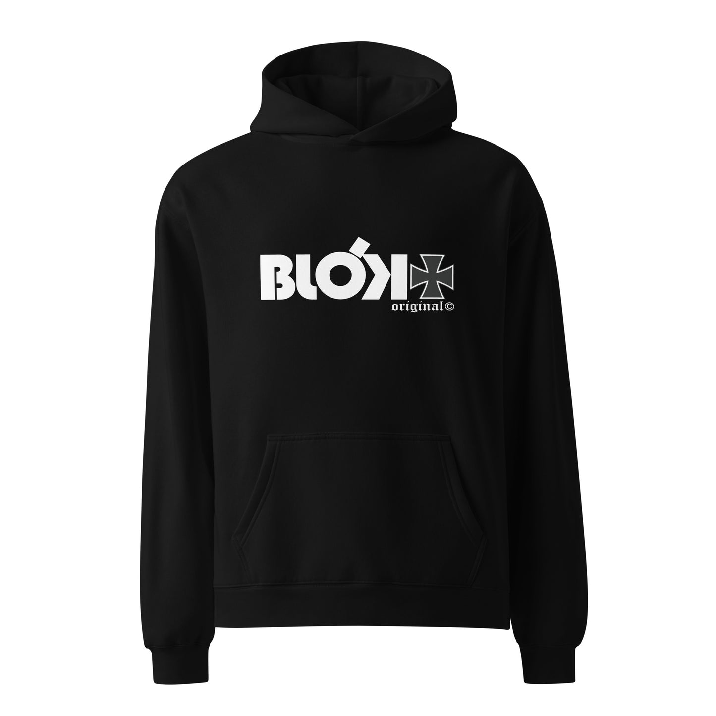Old School Iron Cross  - Heavyweight Oversized Men's Hoodie- White Front & Back Graphic Print