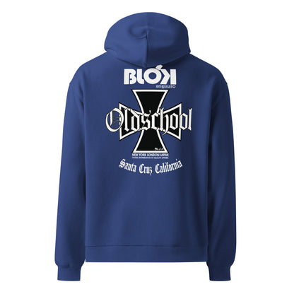 Old School Iron Cross  - Heavyweight Oversized Men's Hoodie- White Front & Back Graphic Print