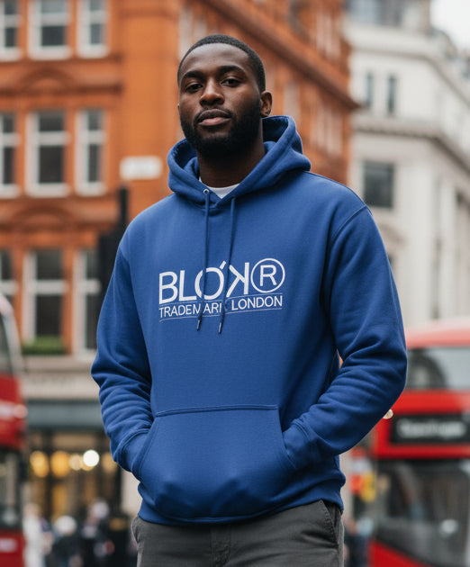 BLOK Trademark London - Heavyweight Oversized Men's Hoodie - White Front Graphic Print