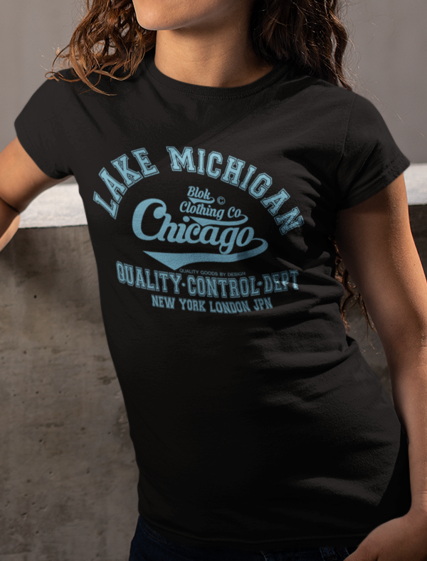 BLOK Chicago - Light Blue Print Women's Slim Fit Graphic T-Shirt