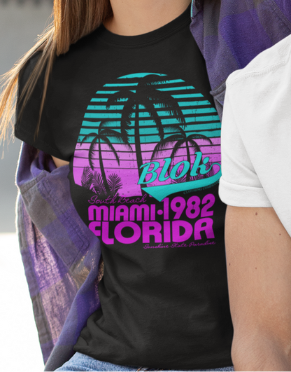 BLOK Miami '82 - Turquoise Print Women's Slim Fit Graphic T-Shirt