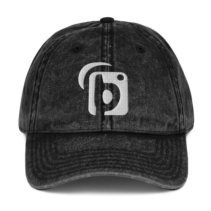 BLOK Original Logo - Unisex White Embroidered Vintage Denim Baseball Cap