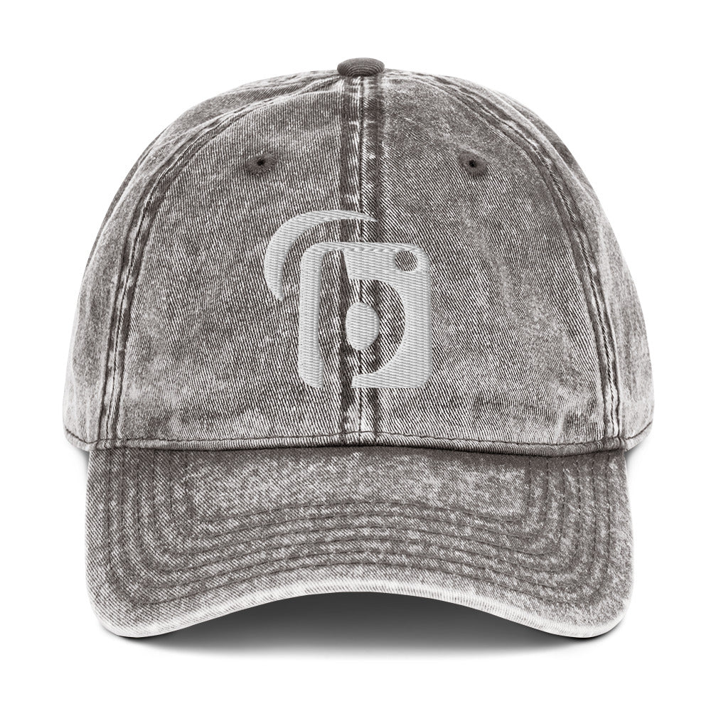 BLOK Original Logo - Unisex White Embroidered Vintage Denim Baseball Cap